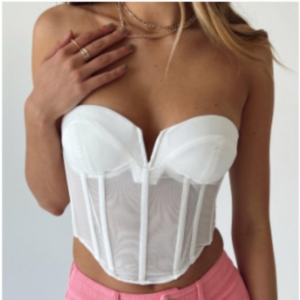 Princess Polly Bustier Corset Top Ivory/White Mesh Festival Top Size 6